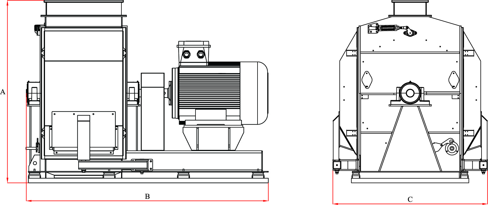 Hammer Mill dimensions A, B and C
